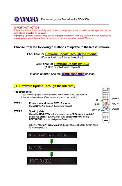 yamaha雅马哈CD-N500 Firmware Update Installation Manual